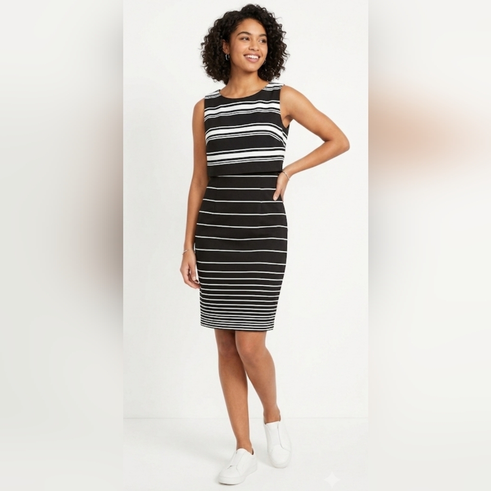 PRECIS Petite Black & White Striped Sheath Dress Size 12